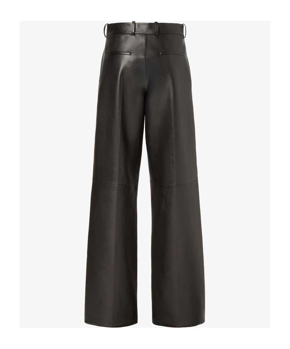 Fendi Wide Fit Pants In Leather In Brown