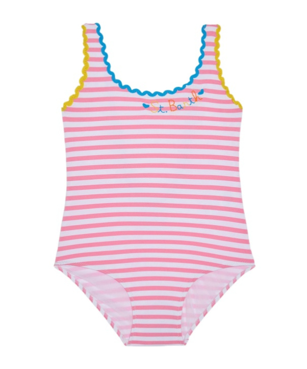 Mc2 Saint Barth Girl One Piece Swimsuit With Embroidery In Multi