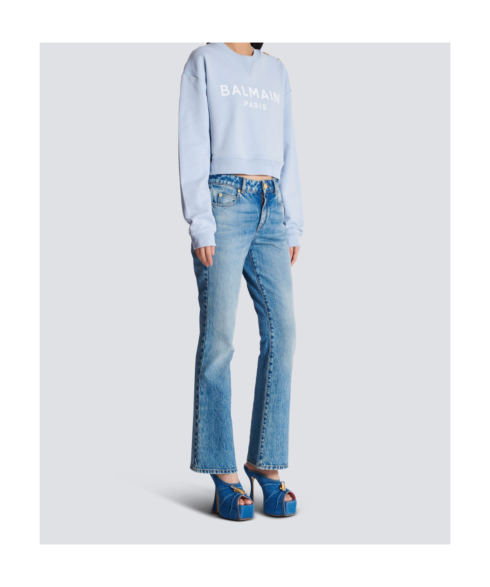 Shop Balmain Printed Paris Sweatshirt In Blue