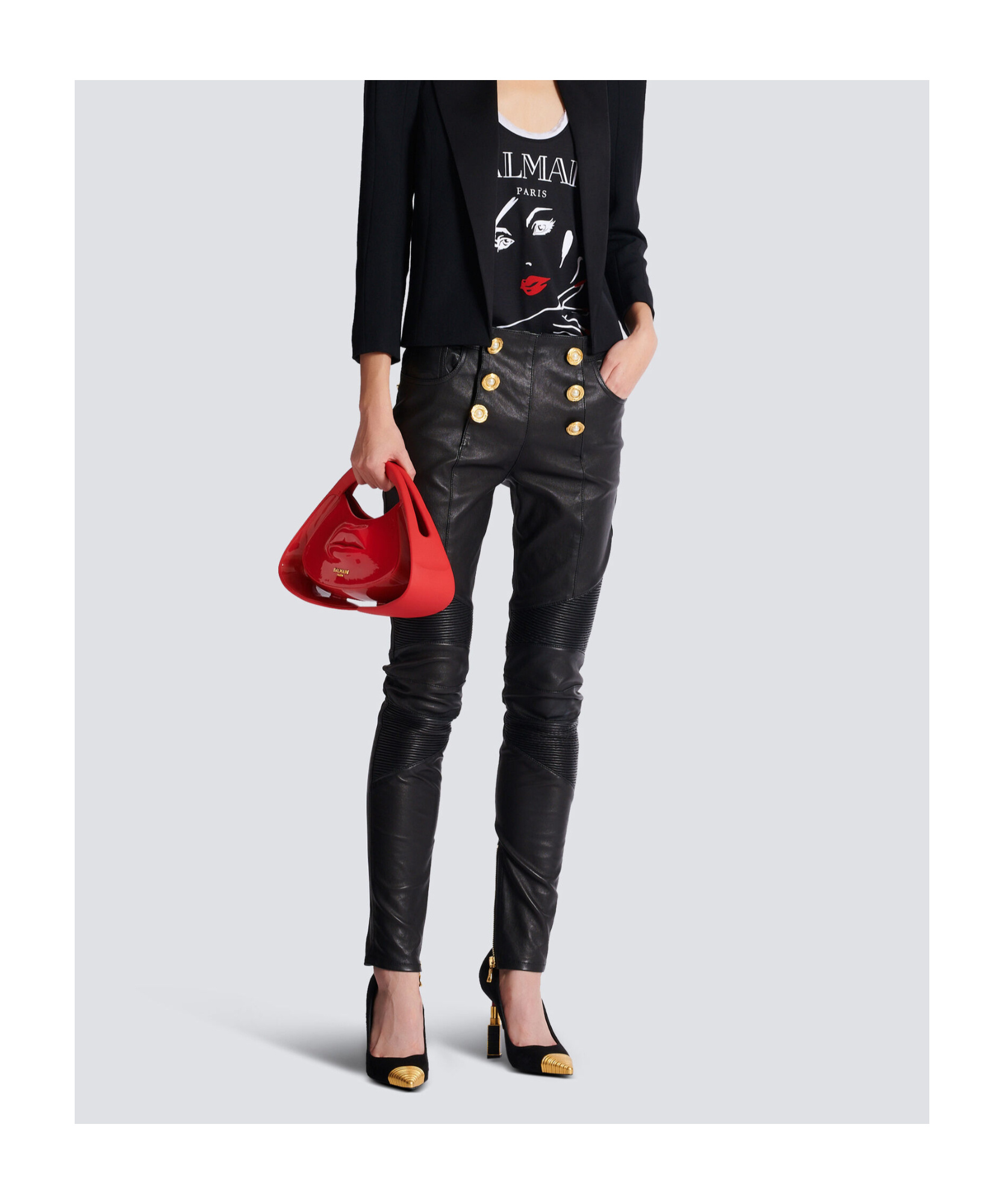 Balmain Lambskin Slim-fit Biker Trousers In Black