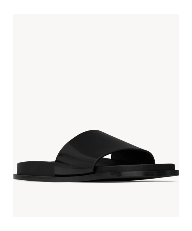 SAINT LAURENT NICHOLS SLIDES IN GLAZED LEATHER