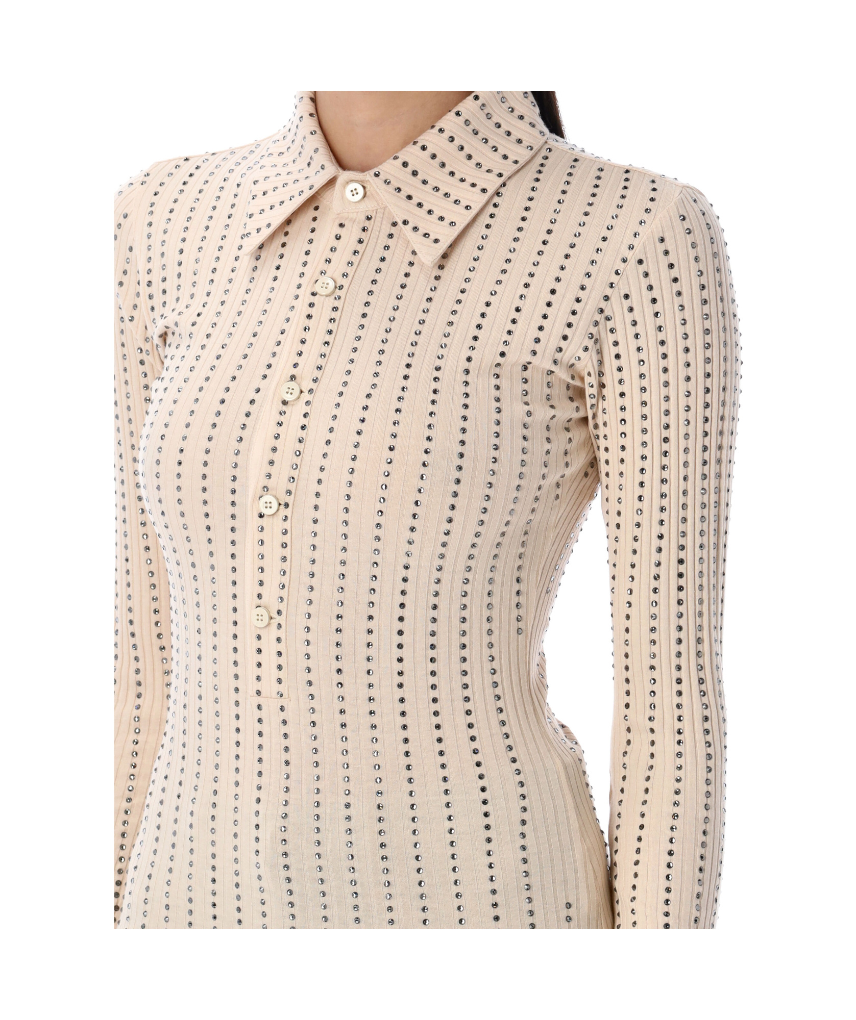 Attico Rhinestone-embellished Polo Shirt In Nude