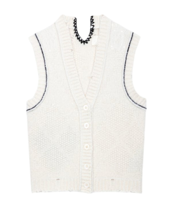 Zadig & Voltaire Sequin-embellished Chunky-knit Vest In Off White