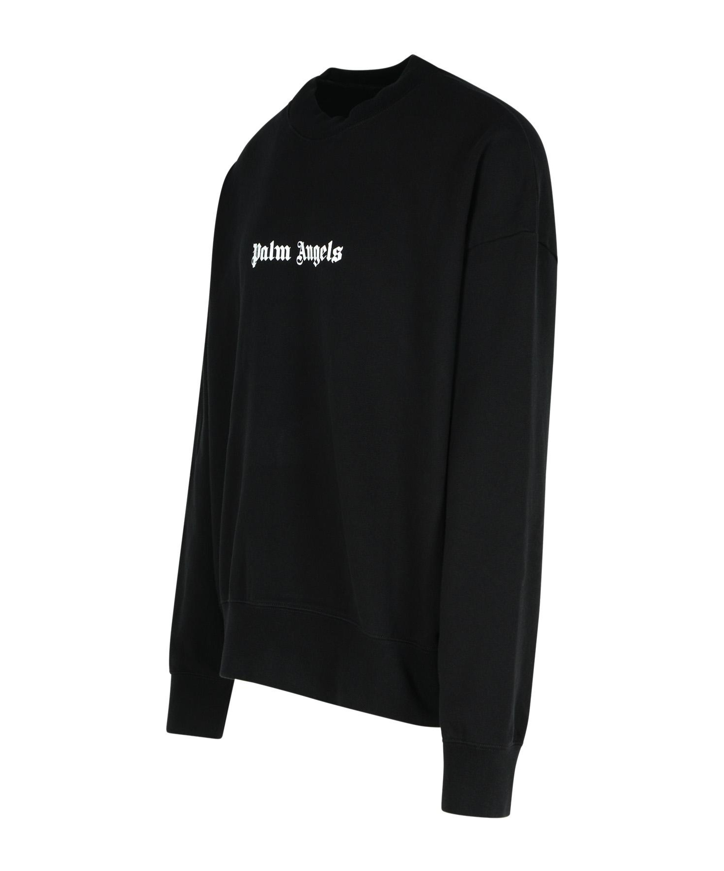 Palm Angels Black Cotton Crew Neck Sweatshirt With White Logo In Black
