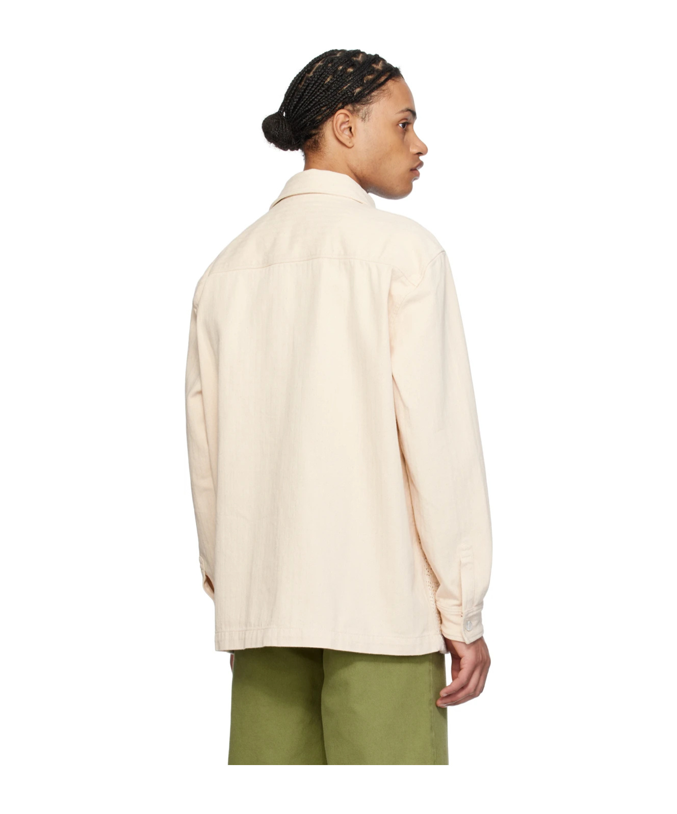 Drôle De Monsieur Herringbone Long-sleeved Shirt In White