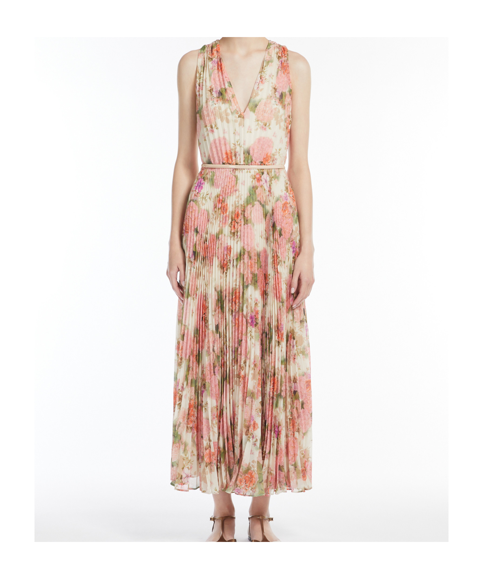 Max Mara Abito Svasato In Georgette Fantasia In Nude