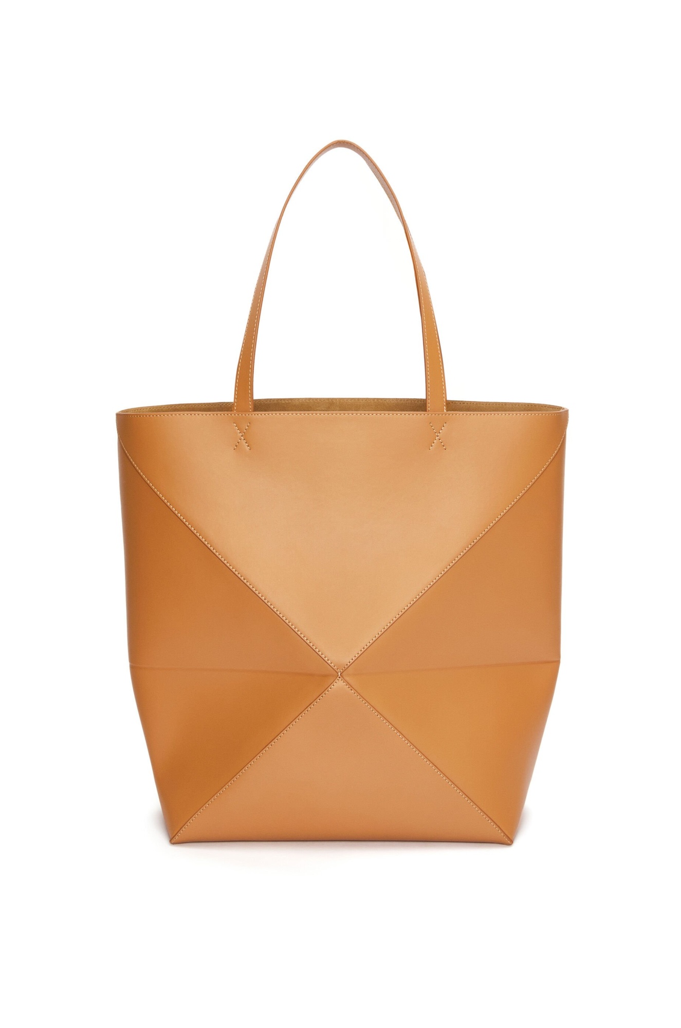Loewe Xl Puzzle Fold Tote In Shiny Calfskin In Brown