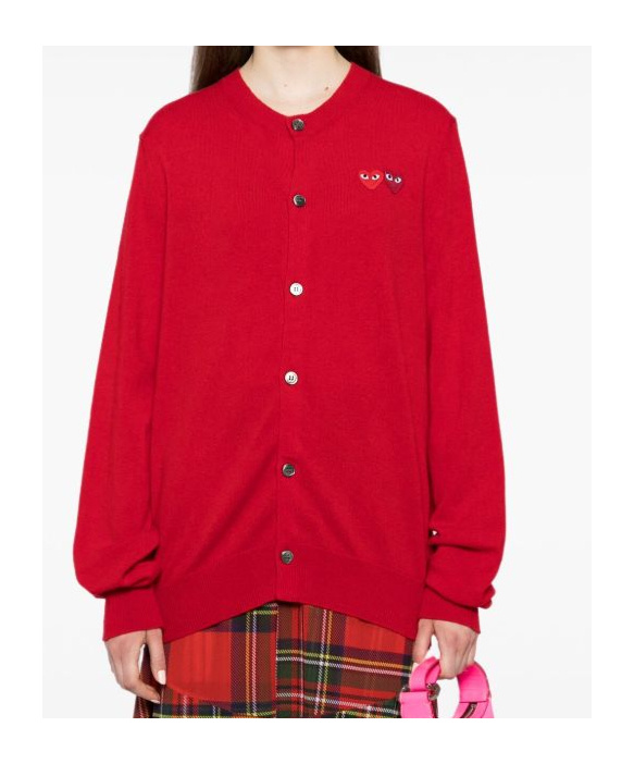 Comme Des Garçons Play Crewneck Knitted Cardigan In Multi