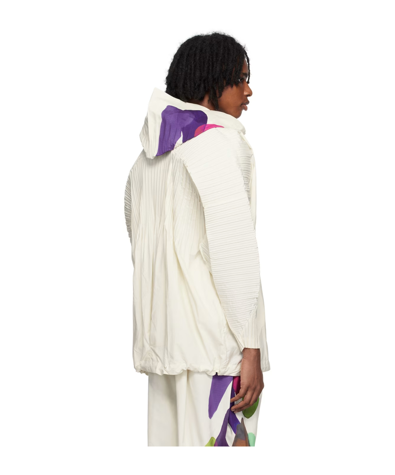 Issey Miyake Graphic Print Hooded Jacket In White
