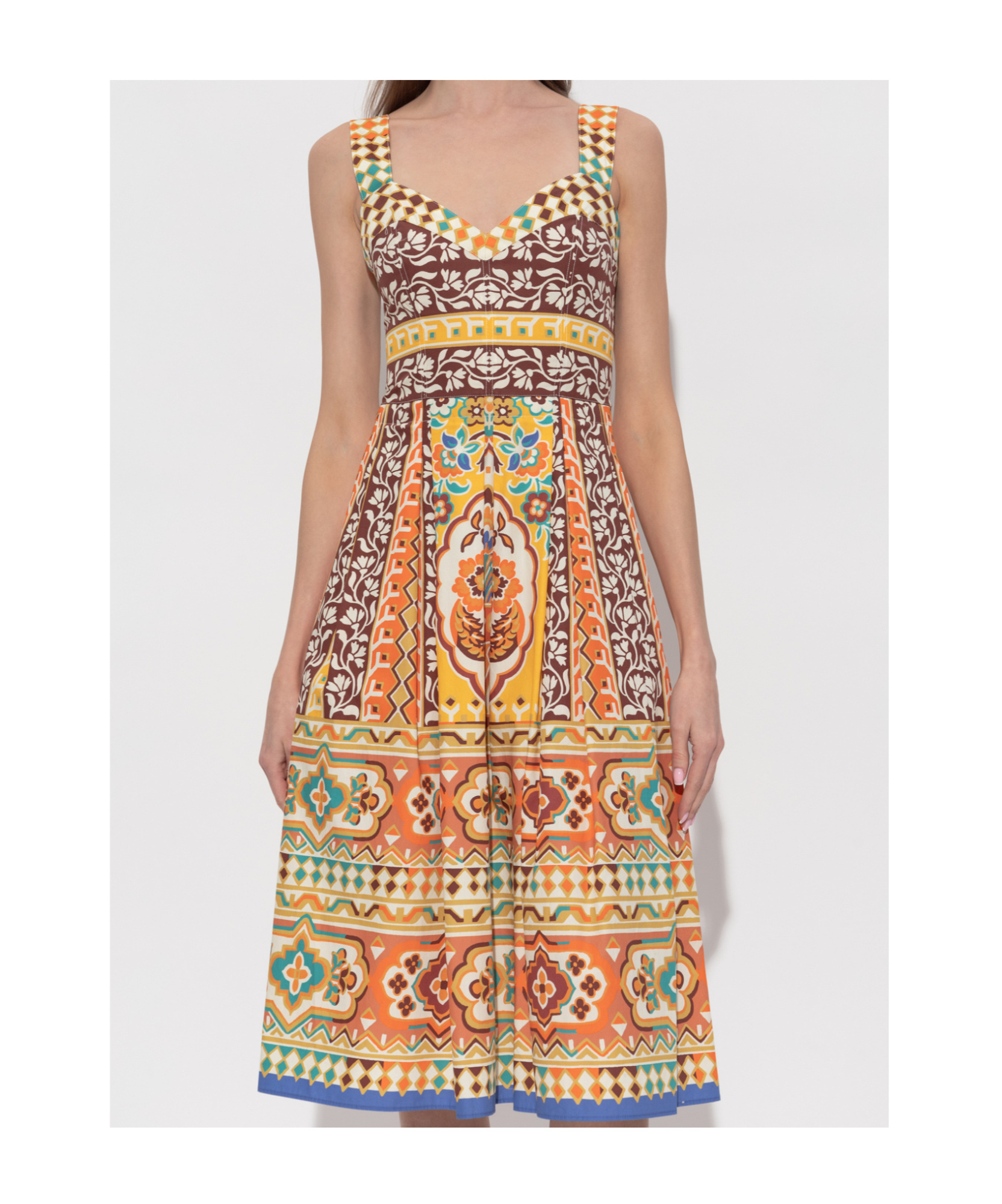 Etro Printed Poplin Midi Dress In Brown