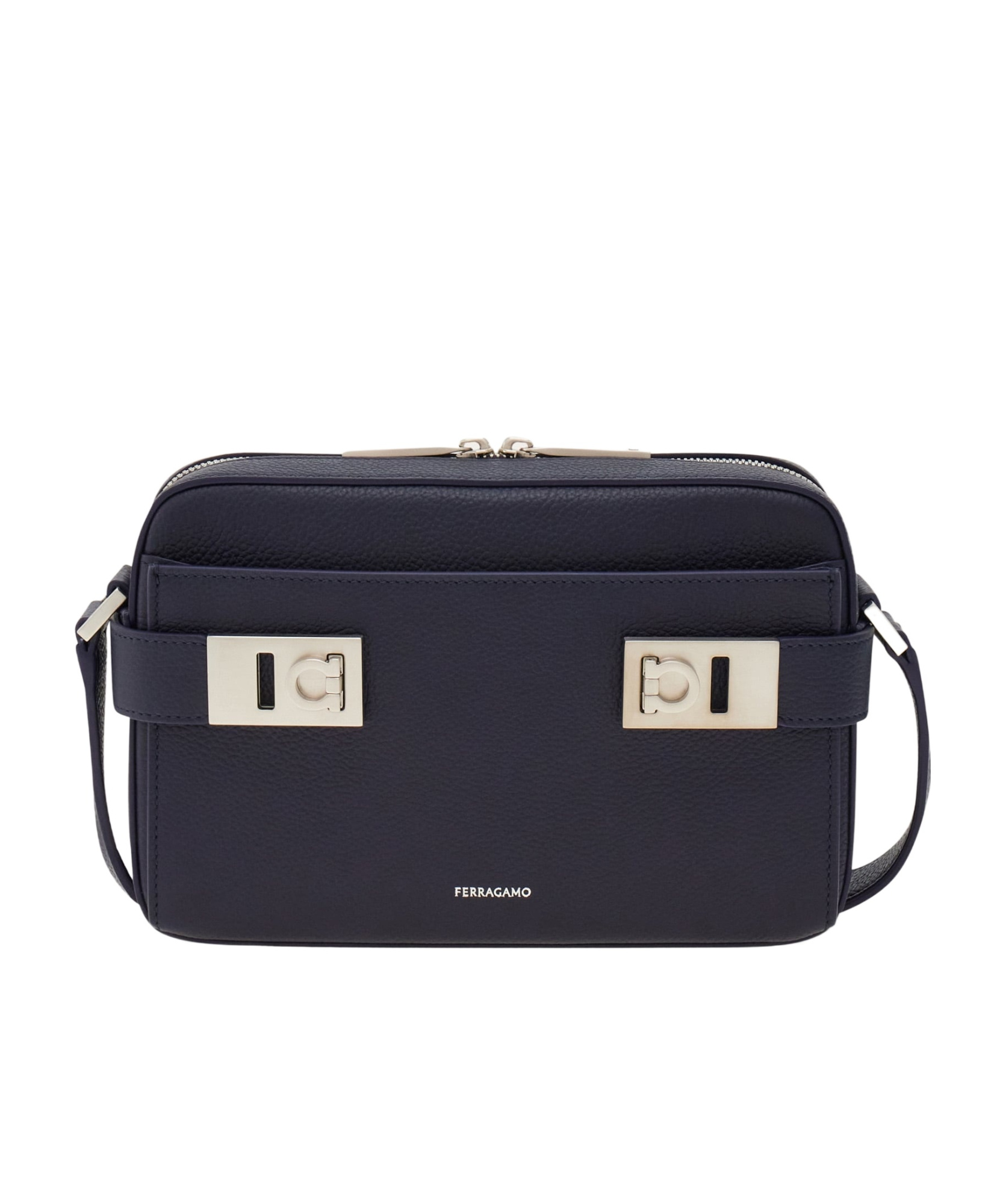 Shop Ferragamo Gancini Button Shoulder Bag In Black