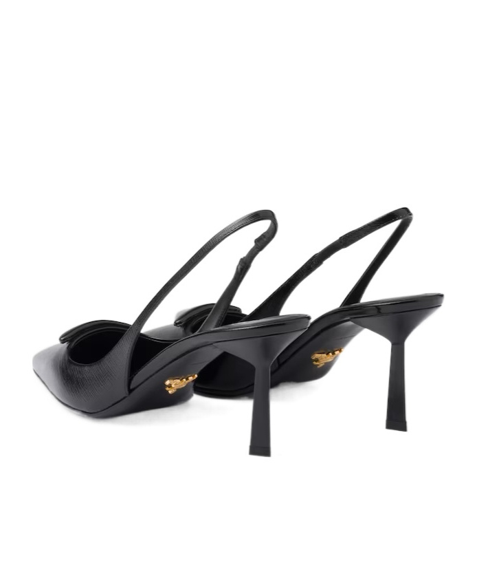 Prada Womens Black Saffiano Sling-back Patent-leather Heeled Courts Eur 41 / 8 Uk In Black