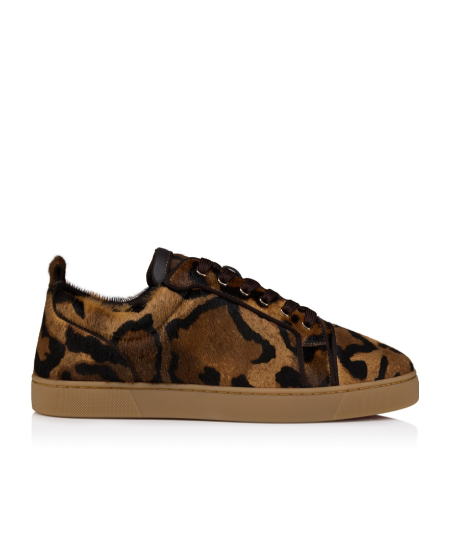 Christian Louboutin Men's Louis Junior Leopard-effect Low-top Sneakers In Brown