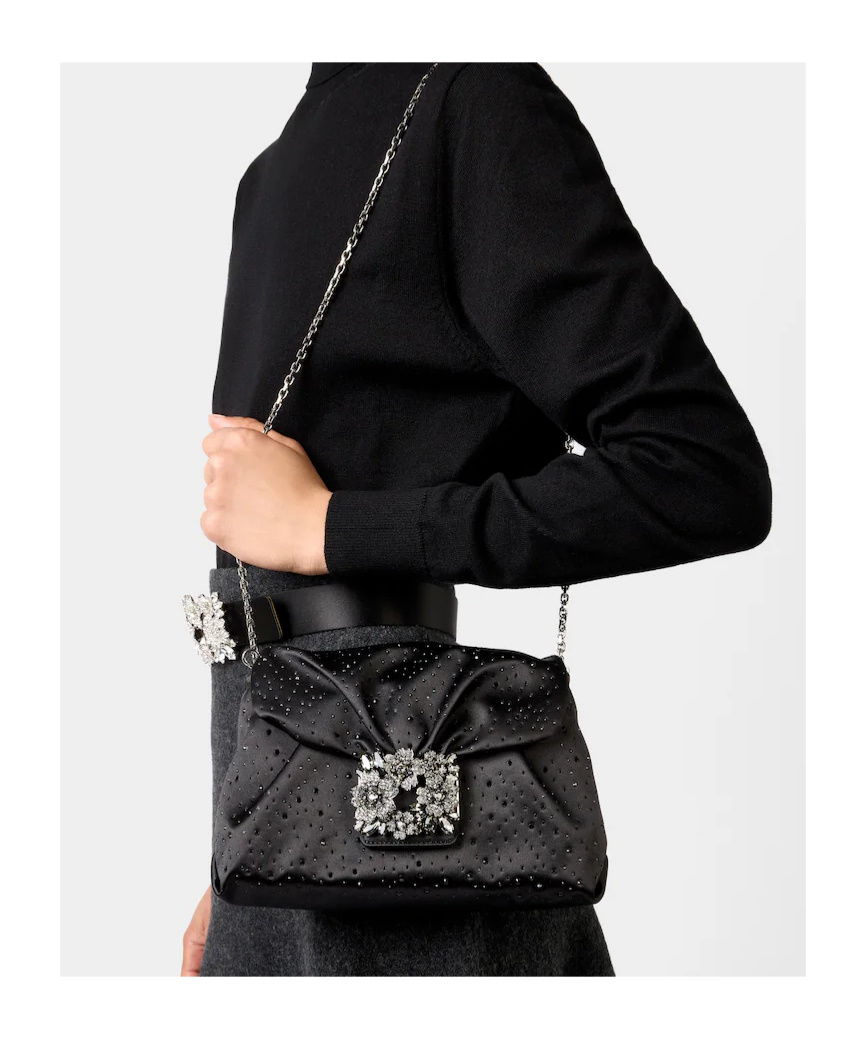 Roger Vivier Efflorescence Mini Bag In Satin In Black