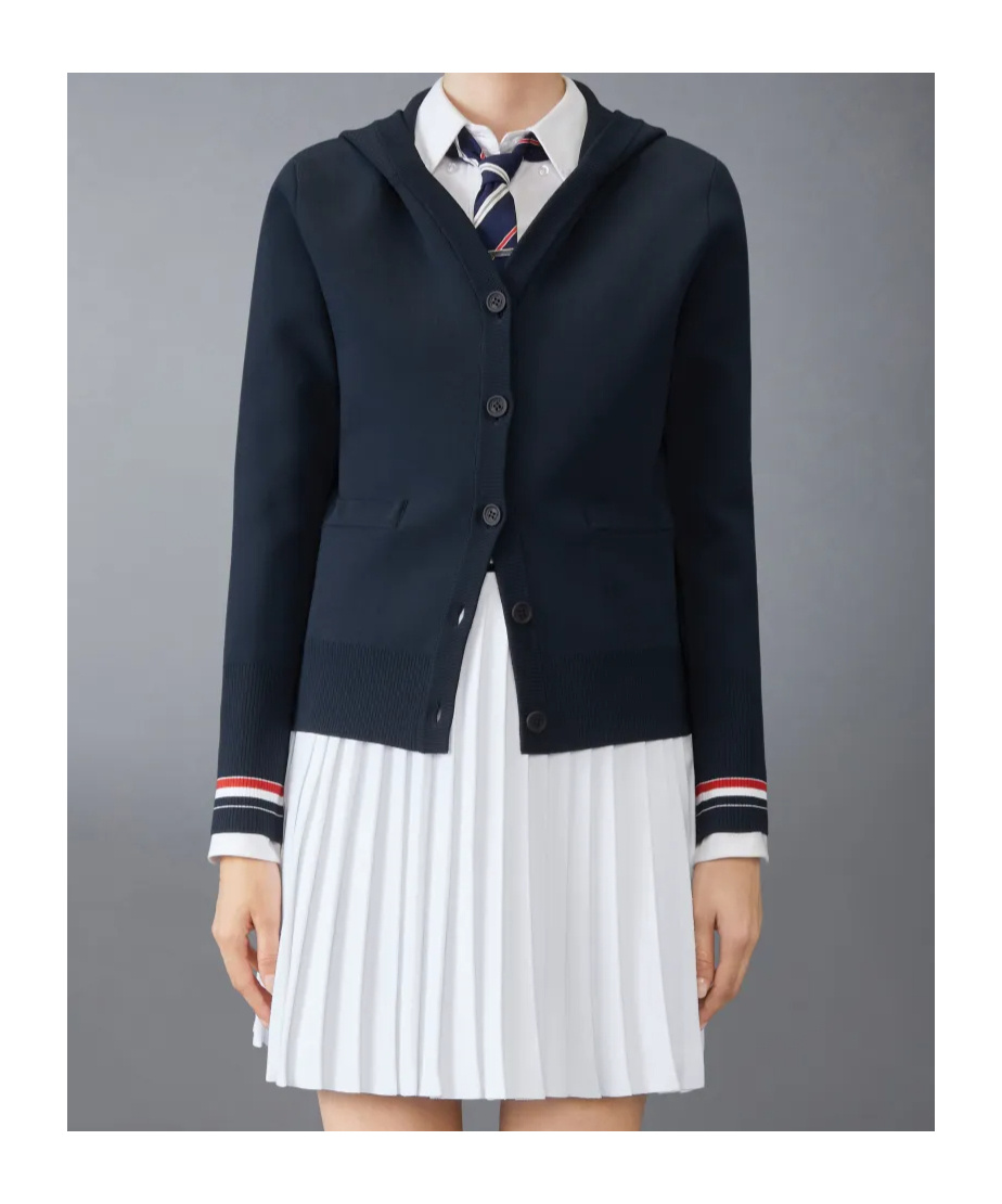 Thom Browne Long-sleeved Hooded Cardigan In Blue