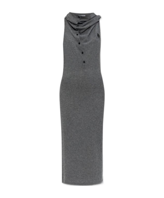 Attico Cowl-neck Buttoned Midi Dress In Gray