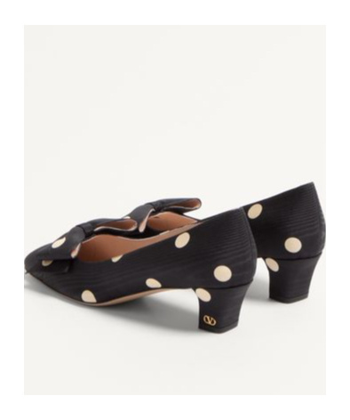 Valentino Polka Dot Satin Bow Pumps In Black/butter