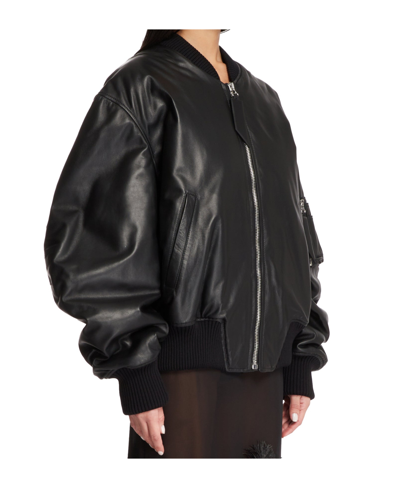 Attico Bomber Jacket With Ribbed Collar And Zip Pockets In Black
