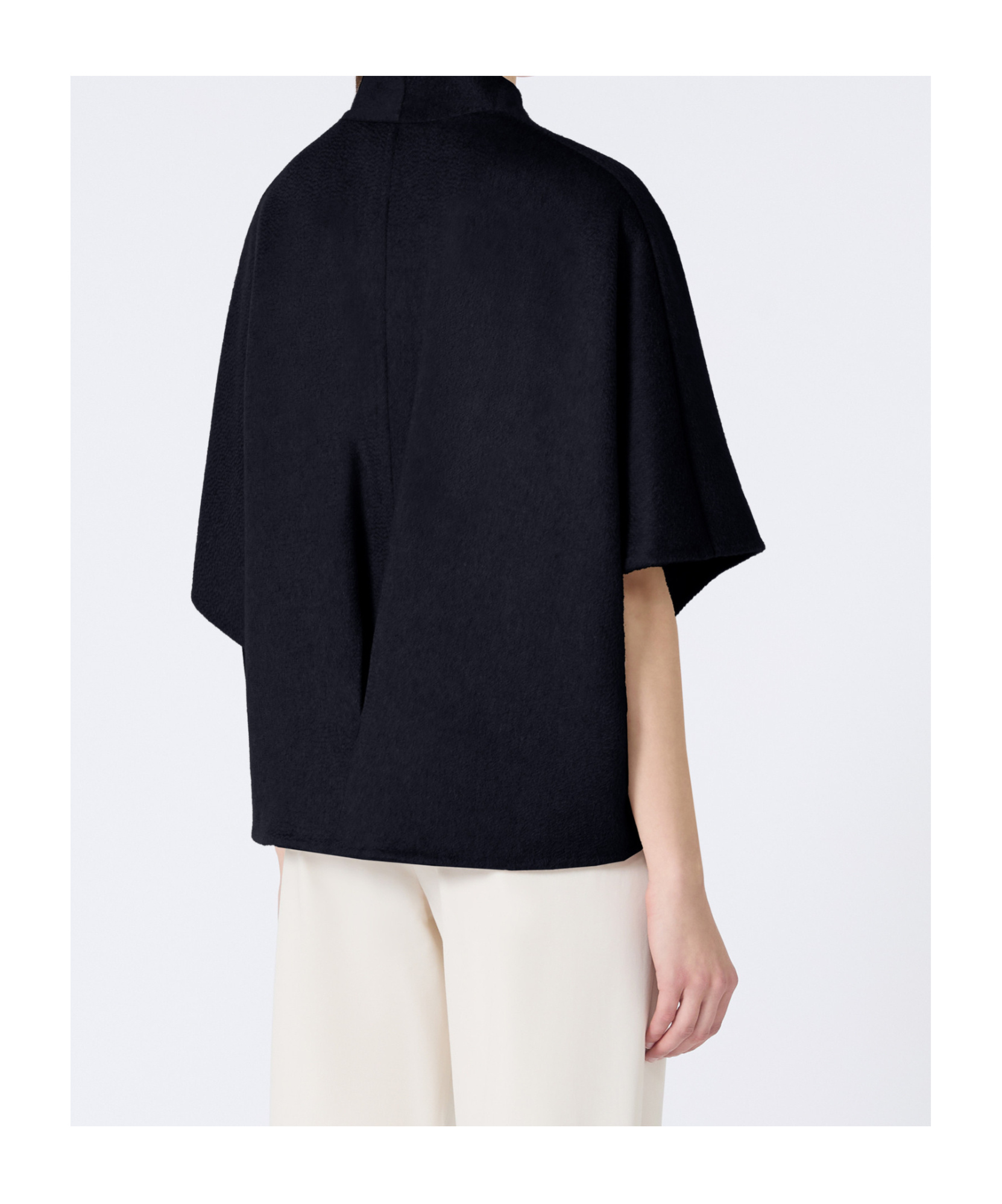 Max Mara Long Cropped Cape In Cashmere Drap In Blue