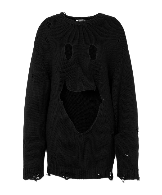 Moschino Oversized Pullover In Carved Wool In Black