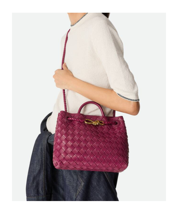 Bottega Veneta Small Lambskin Andiamo Shoulder Bag In Red