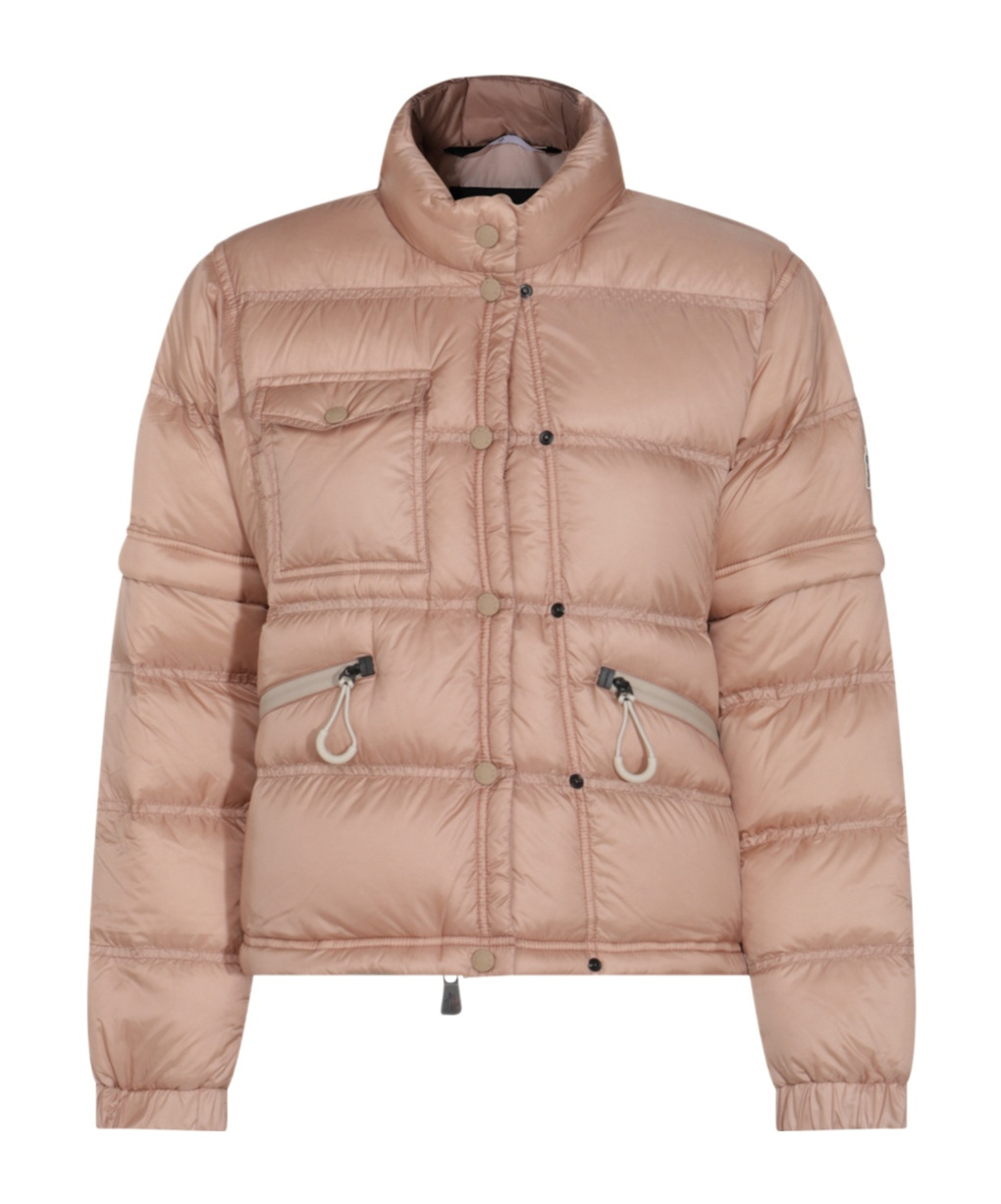 Moncler Quilted High Collar Zippered Pockets Jacket In Nude