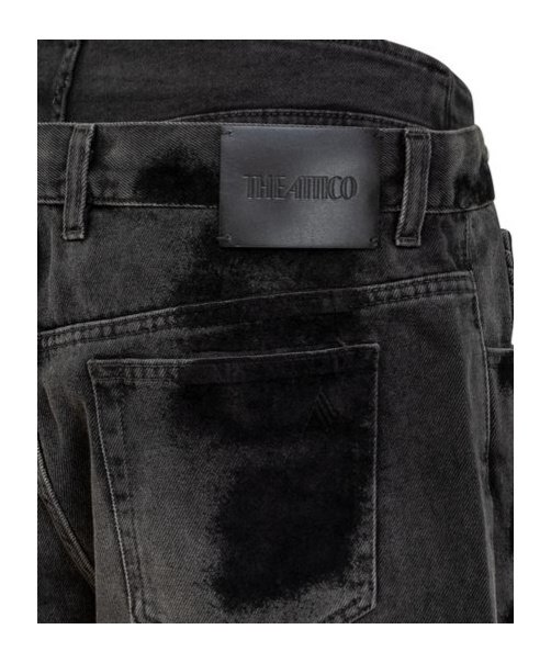 Attico Layered Waist Wide-leg Jeans In Black