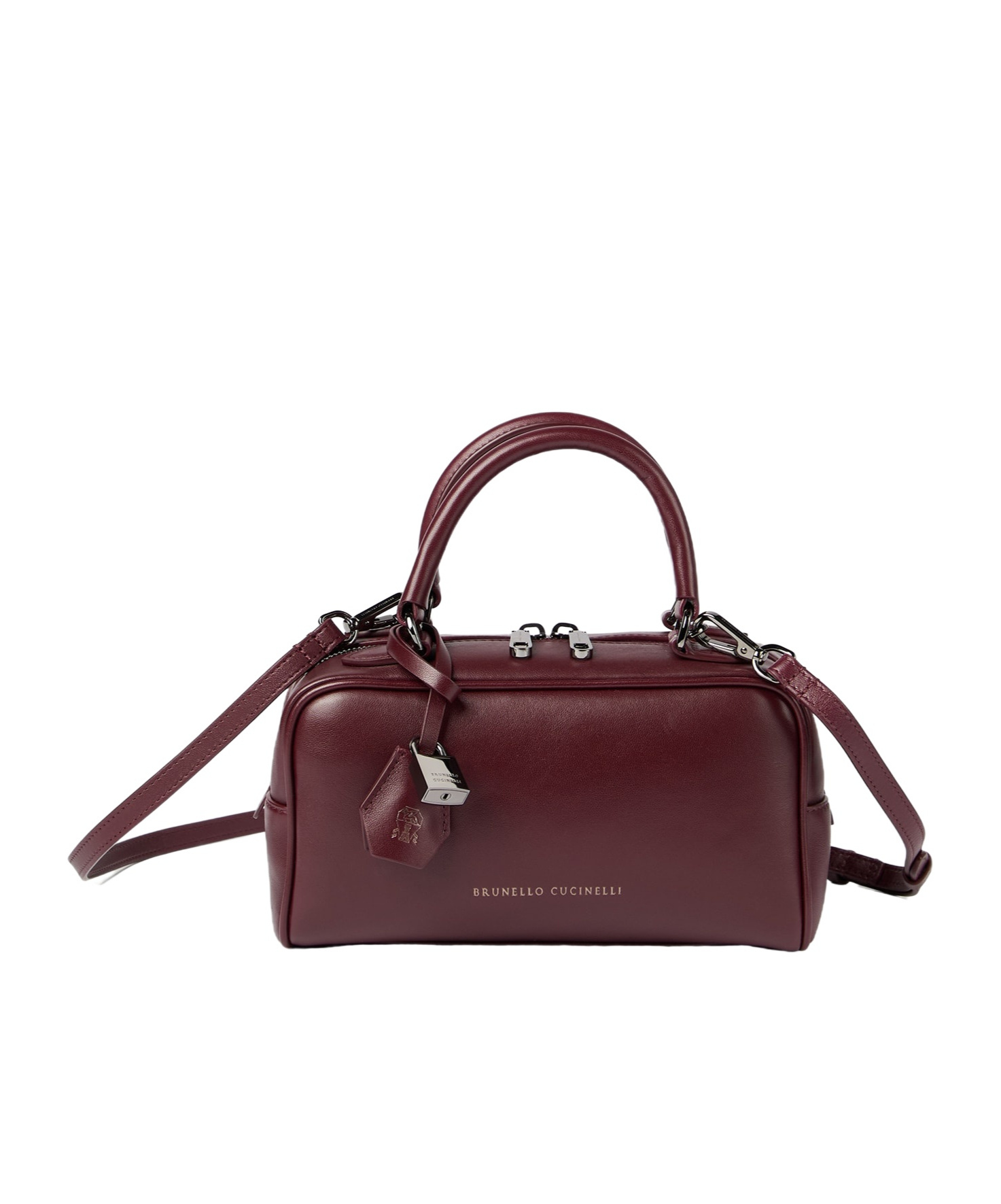 Brunello Cucinelli Explorer Small Boston In Glossy Nappa Leather Bags In Burgundy
