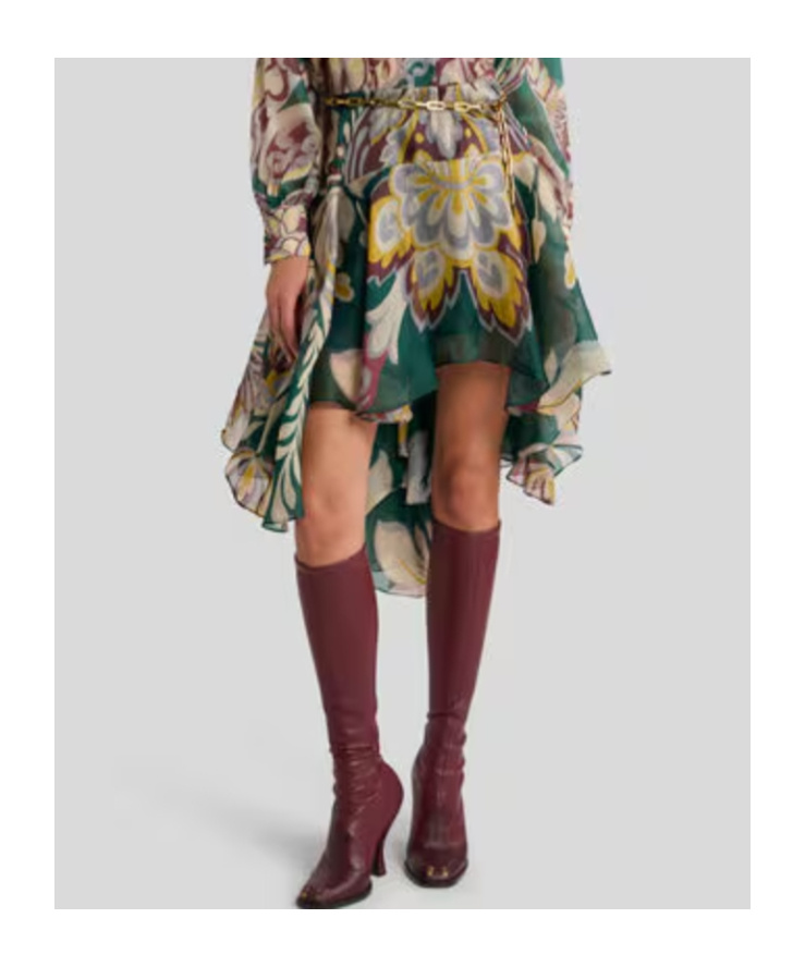 Etro Asymmetric Silk Midi Skirt With Floral Motif In Blue