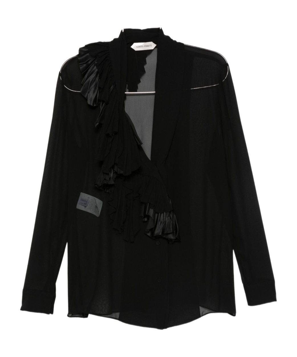Alberta Ferretti Ruffled Long-sleeve Blouse In Black