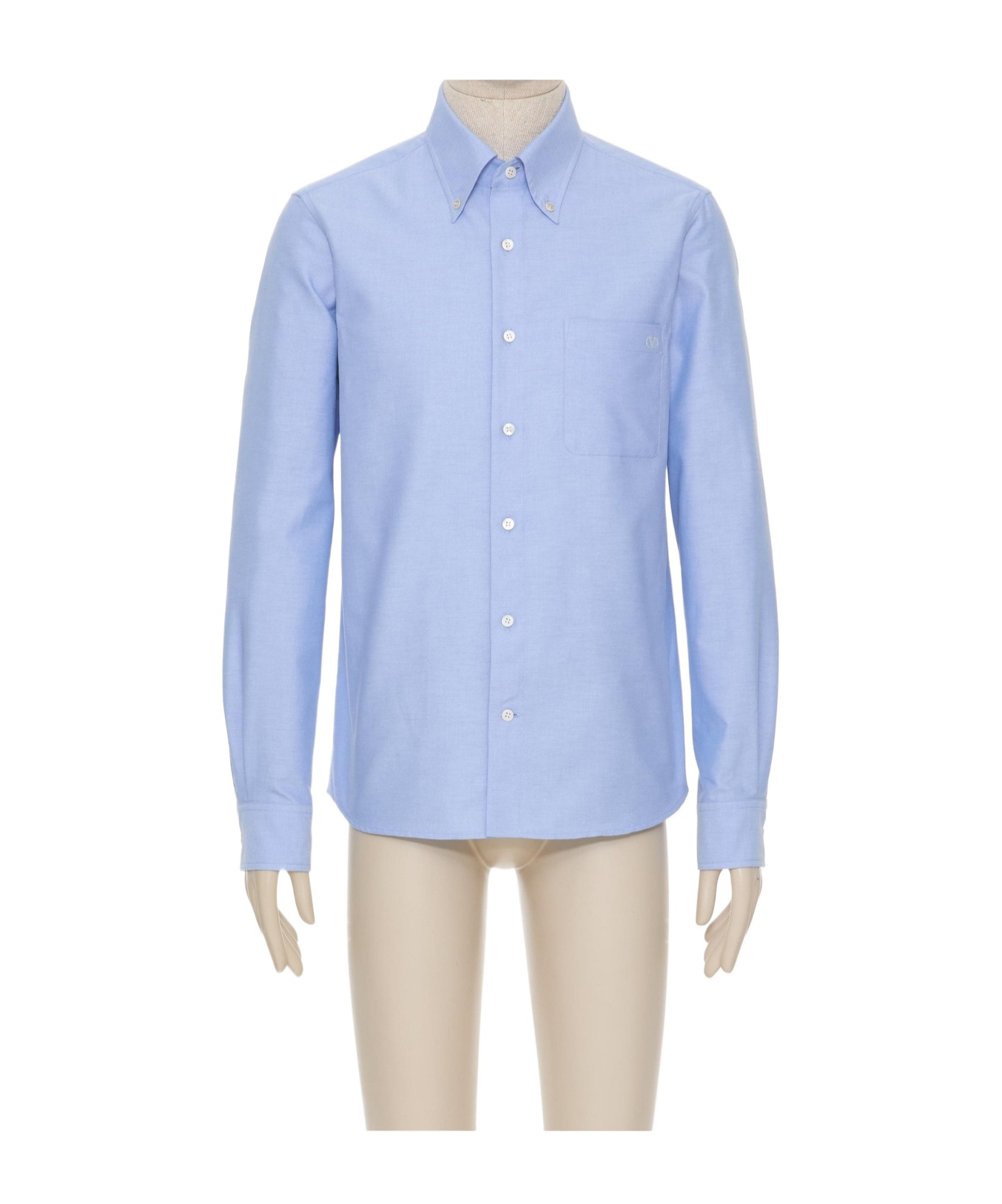 Valentino Vlogo Embroidered Long-sleeved Shirt In Blue