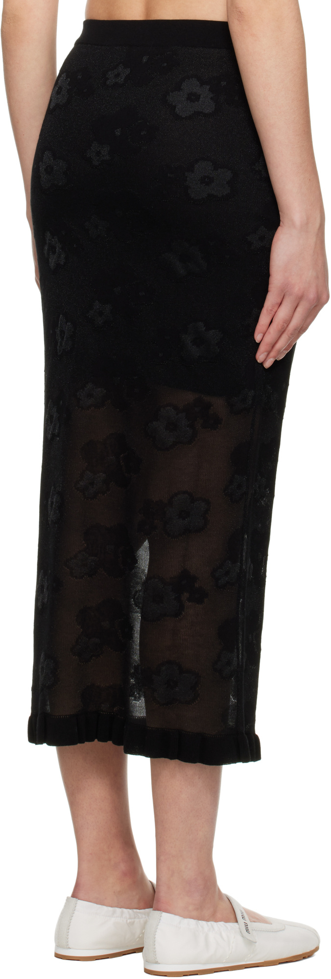 Cecilie Bahnsen Elastic Waistband Floral Pattern Sheer Overlay Side Slit