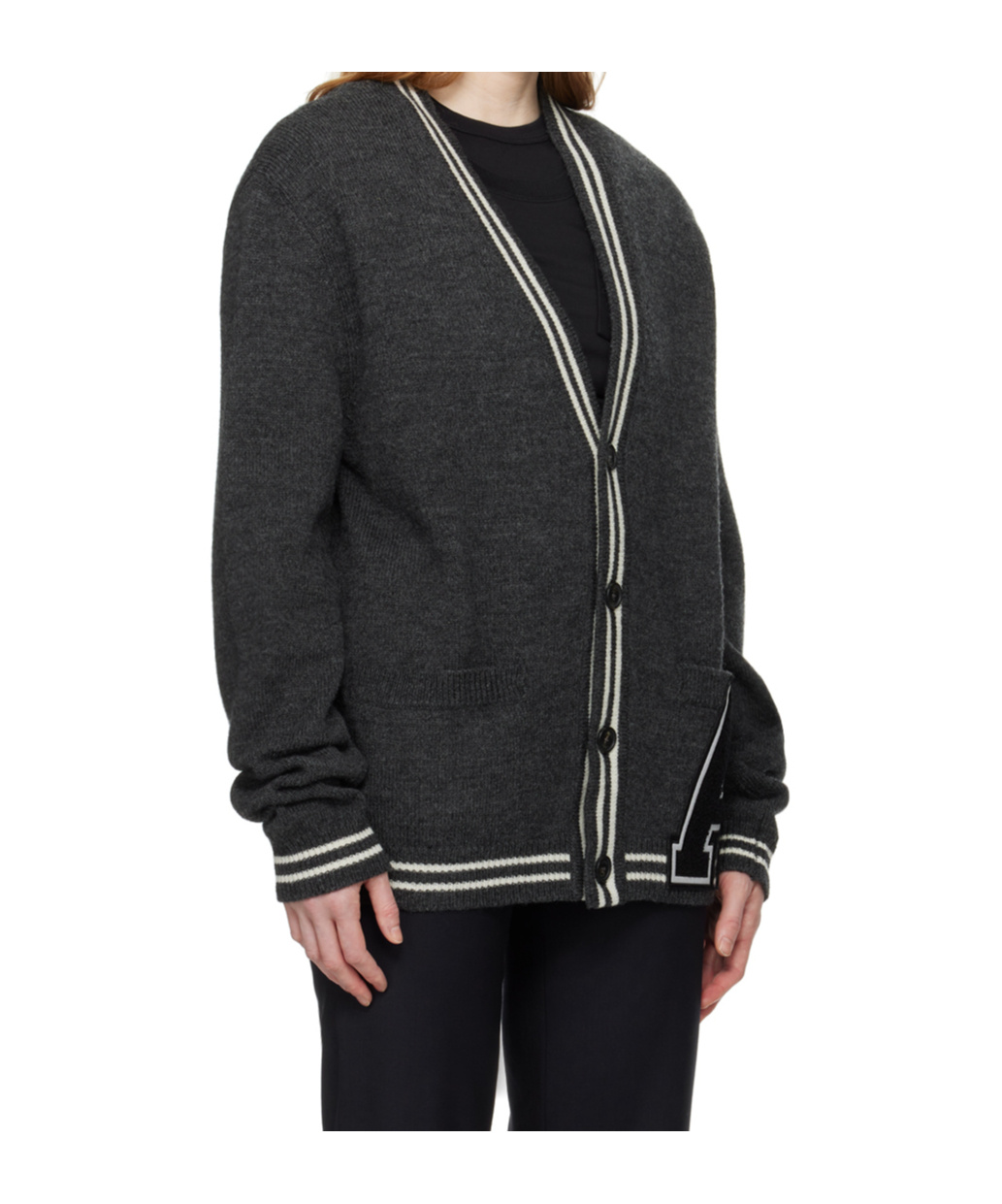 Ambush Varsity-letter Wool Cardigan In Black
