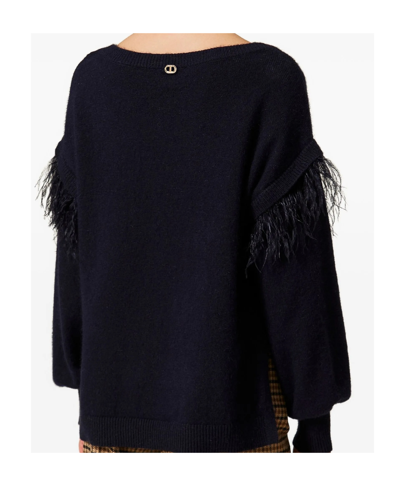 Twinset Feather-trim Sweater In Black