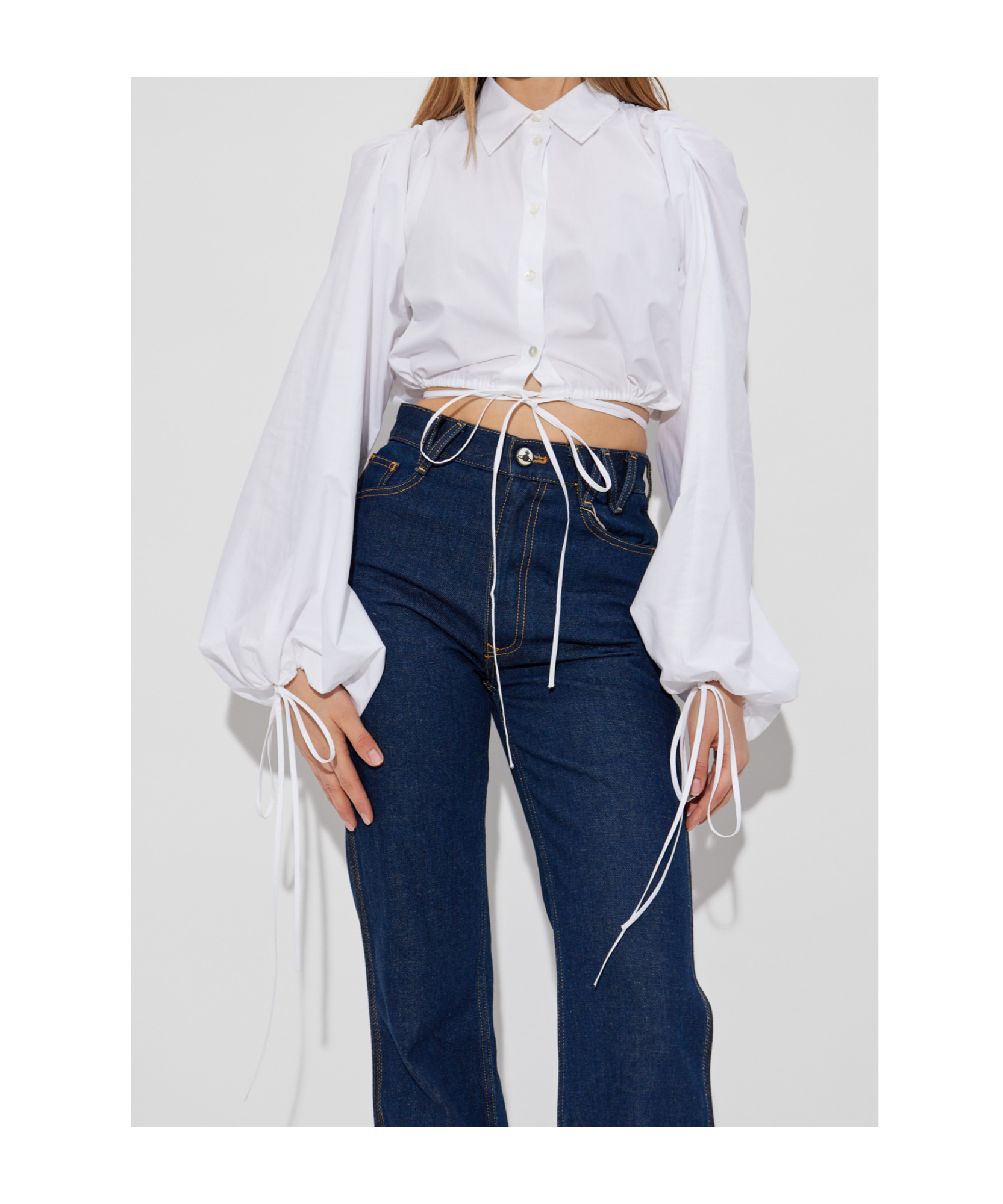 Blumarine Poplin Cropped Shirt In White