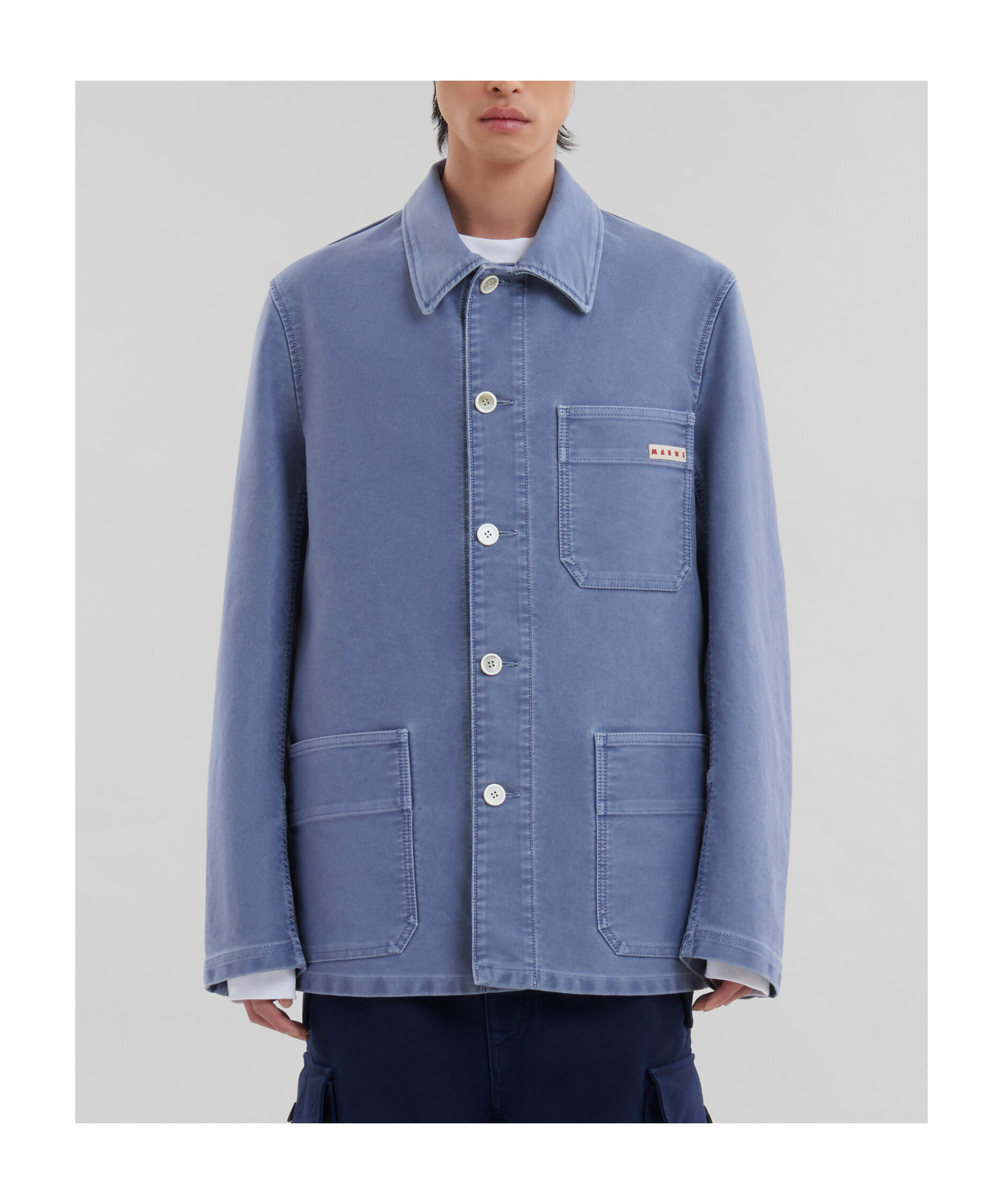 Marni Cotton Twill Shirt Jacket In Blue