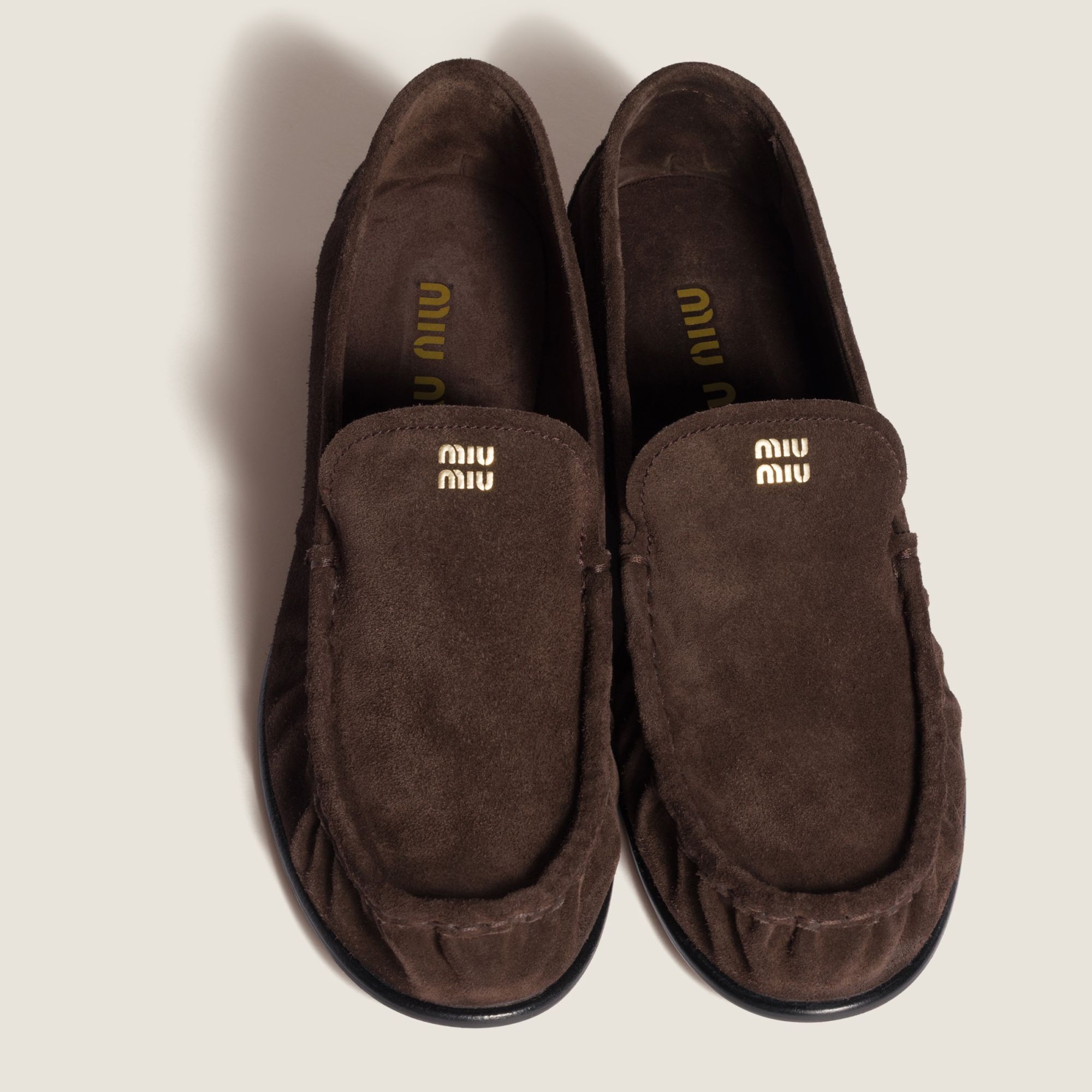 Miu Miu Logo-print Suede Loafers In Brown