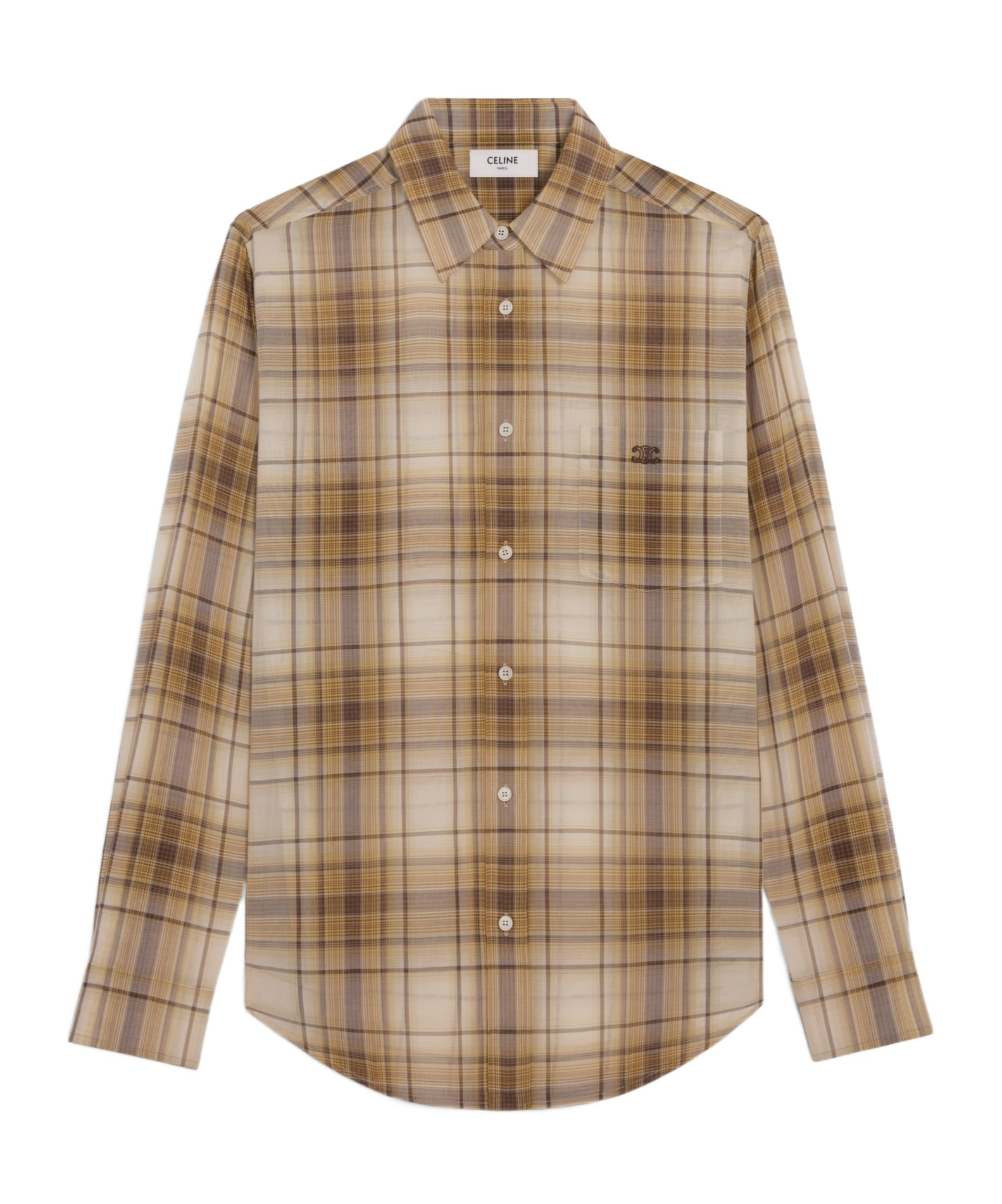 Celine Loose Shirt In Light Checked Cotton In Brown