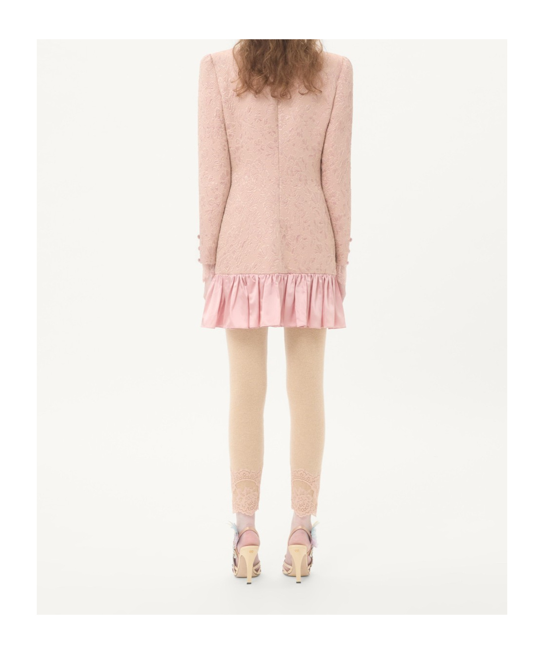 Valentino Floral-jacquard Ruffled Dress In Pink