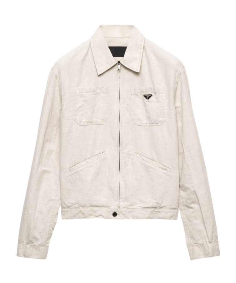 Shop Prada Chambray Blouson Jacket In Natural Color
