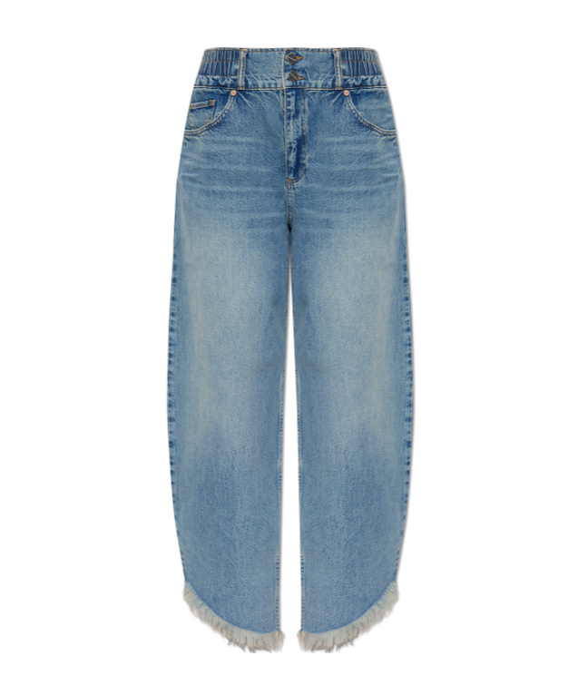 Allsaints Taylor Frayed Barrel Leg Jeans In Blue