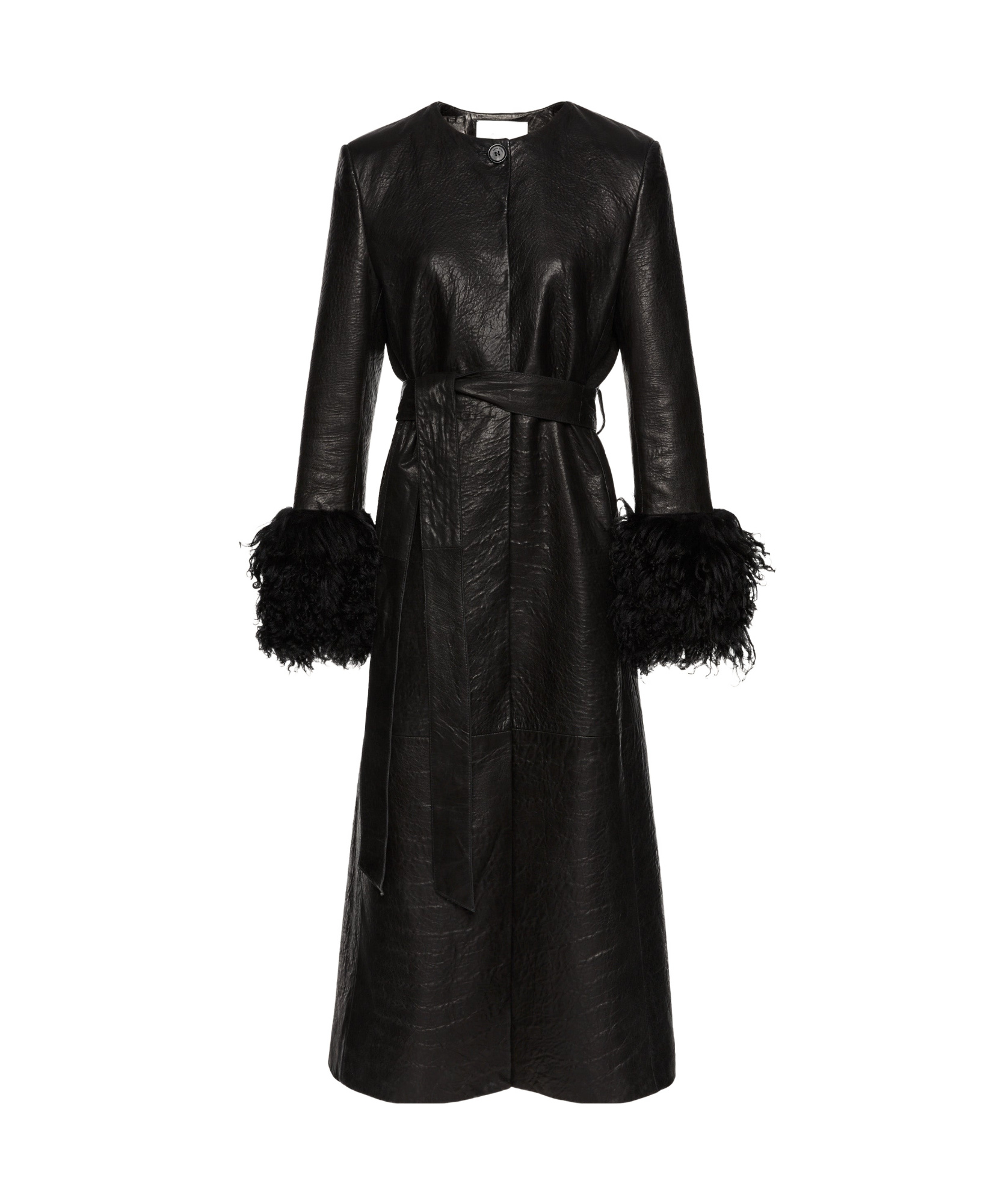 Magda Butrym Long Leather Coat In Black