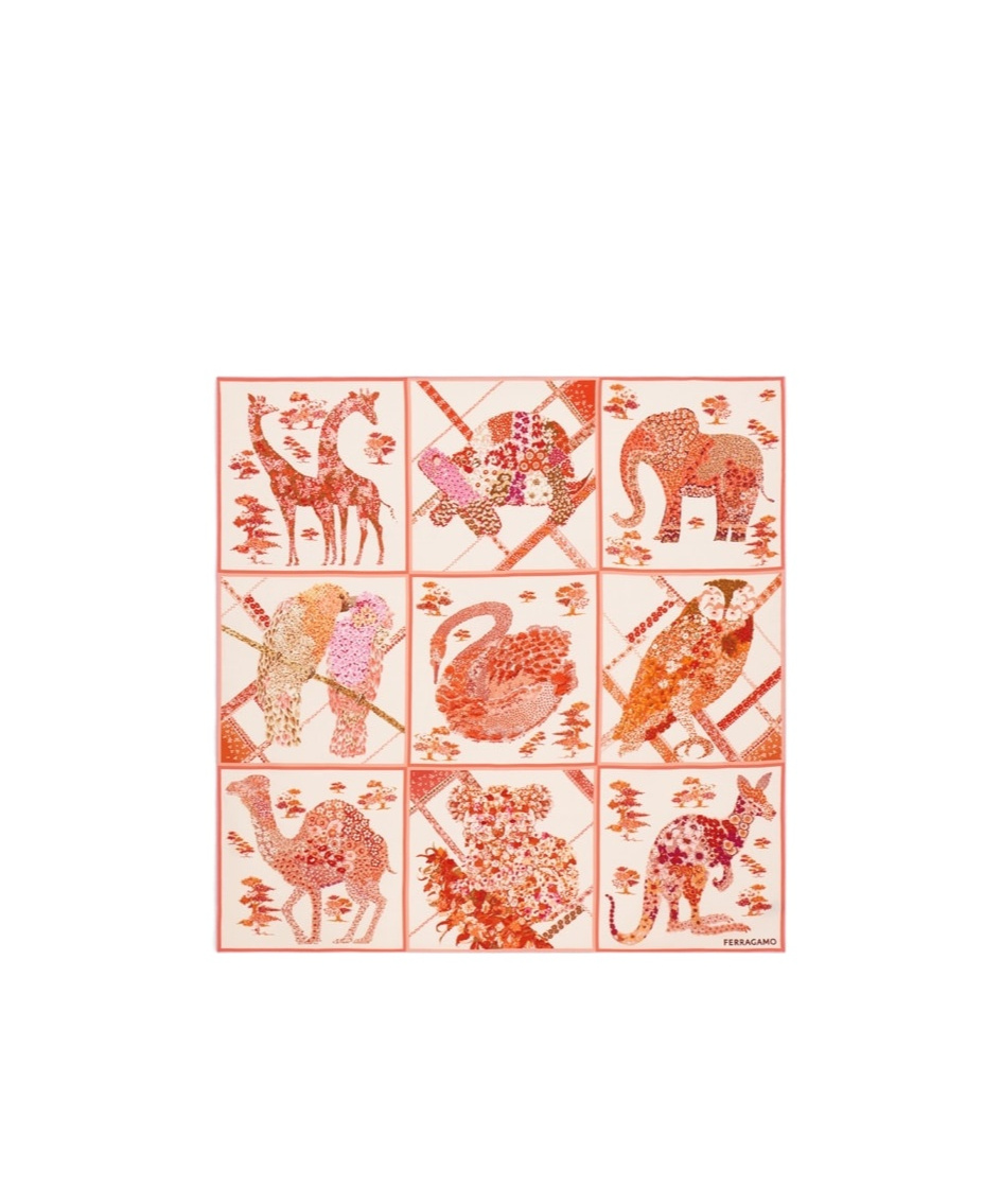 Ferragamo Rosa Patchwork Print Silk Foulard Scarf