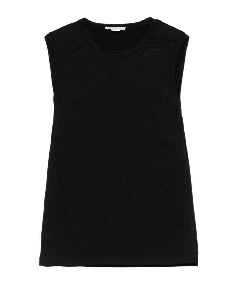 Alexander Mcqueen Black T-shirt With Transparent Inserts In Black