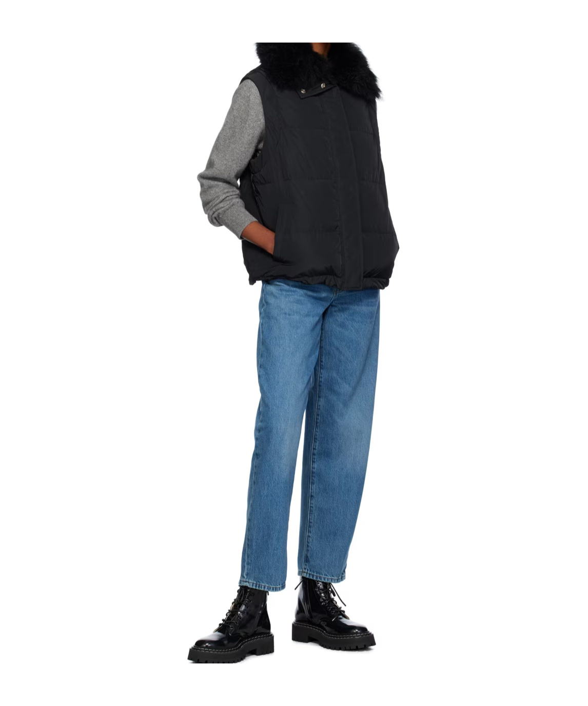 Shop Yves Salomon Quilted Zipper Down Jacket In Black