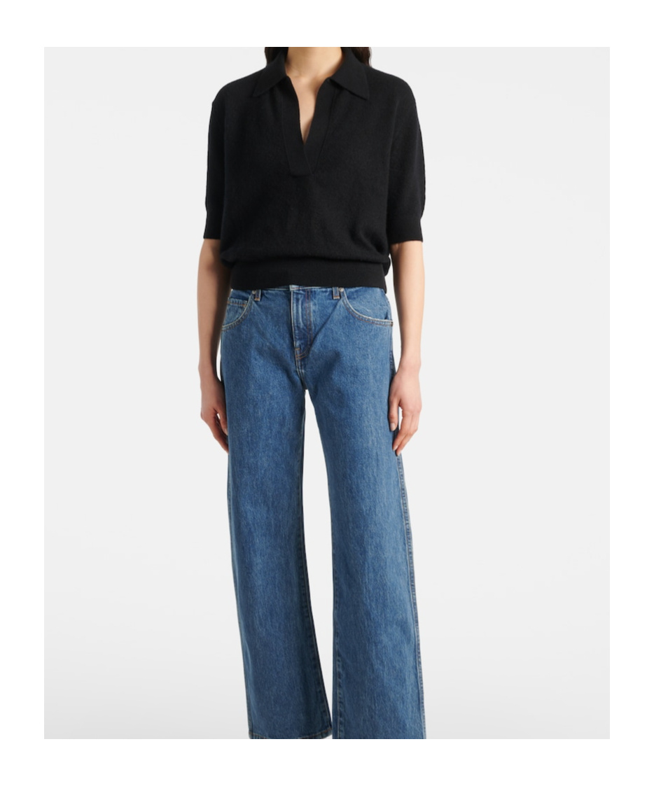 Khaite Shrunked Jo Cashmere-blend Polo Sweater In Black