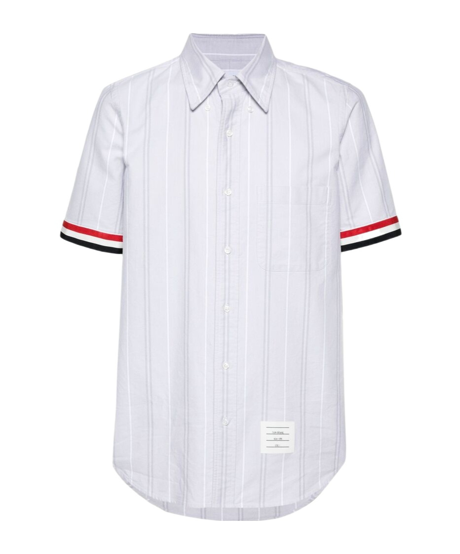 Thom Browne Rwb-edge Striped Short-sleeved Shirt In White