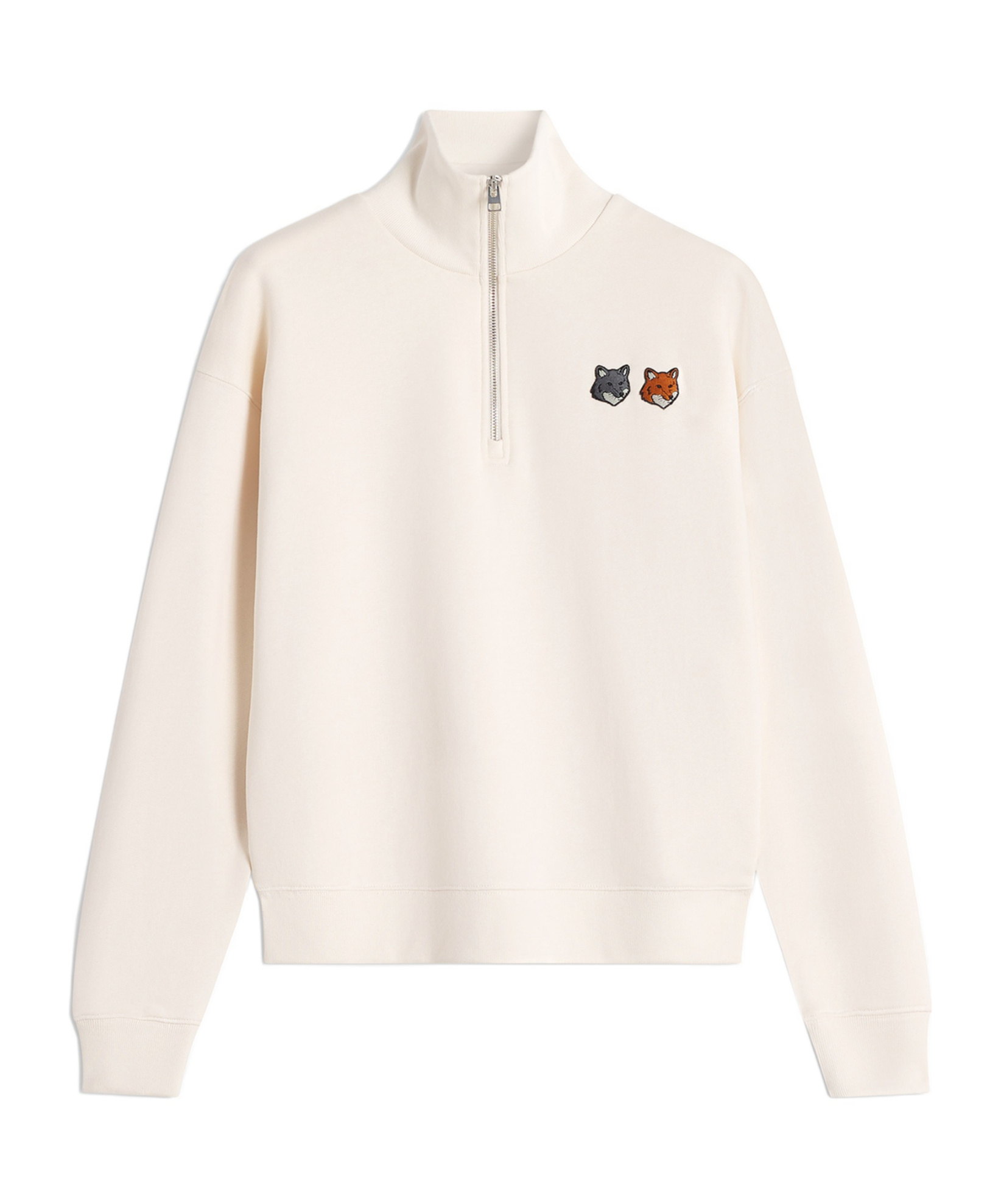 Maison Kitsuné Double Bold Fox Head Half Zip Comfort Sweatshirt In Metallic