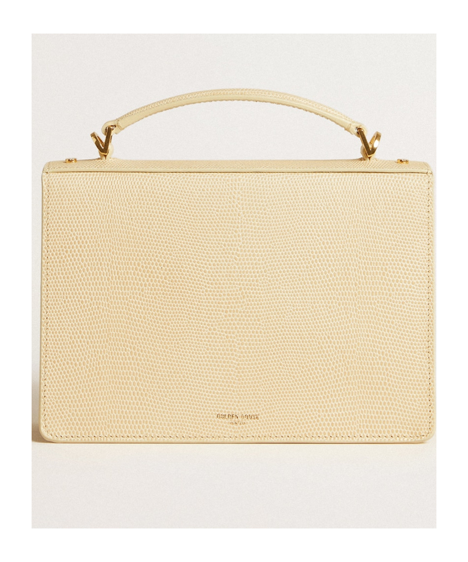 GOLDEN GOOSE VENEZIA BAG IN BEIGE PYTHON-PRINT LEATHER WITH GOLD DETAILS 