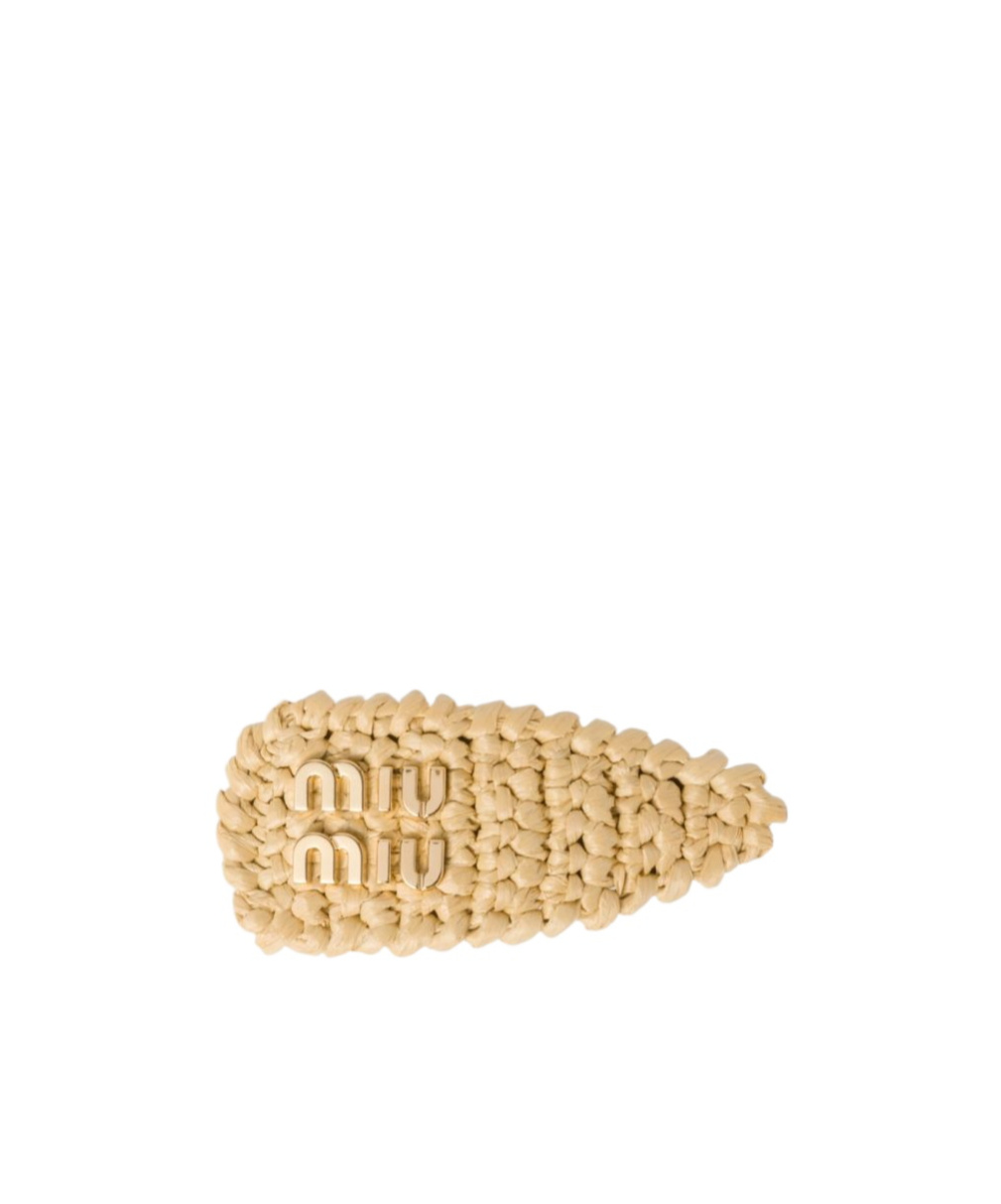 Miu Miu Logo-lettering Woven Hair Clip In Yellow